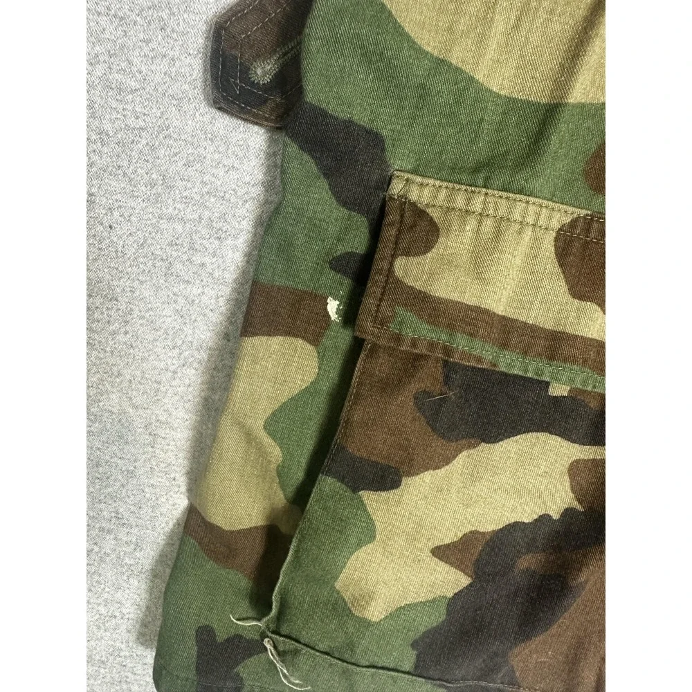 US‎ Navy Jacket Large Long Woodland Camo Field Coat Seabees Patches Military
